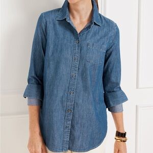 Talbots Boyfriend Classic Denim Button-Up Shirt